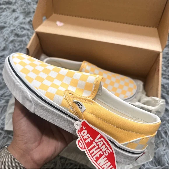 Vintage Mustard Yellow Checkered Vans Slip Ons Size Mens 11 Shoes | Vintage Mustard Yellow Checkered Vans Slip Ons Size  main image 4